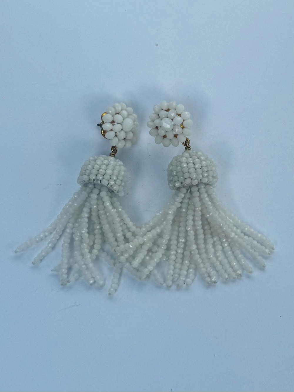 White Beaded Tassel Drop Earrings - Lisi Lerch